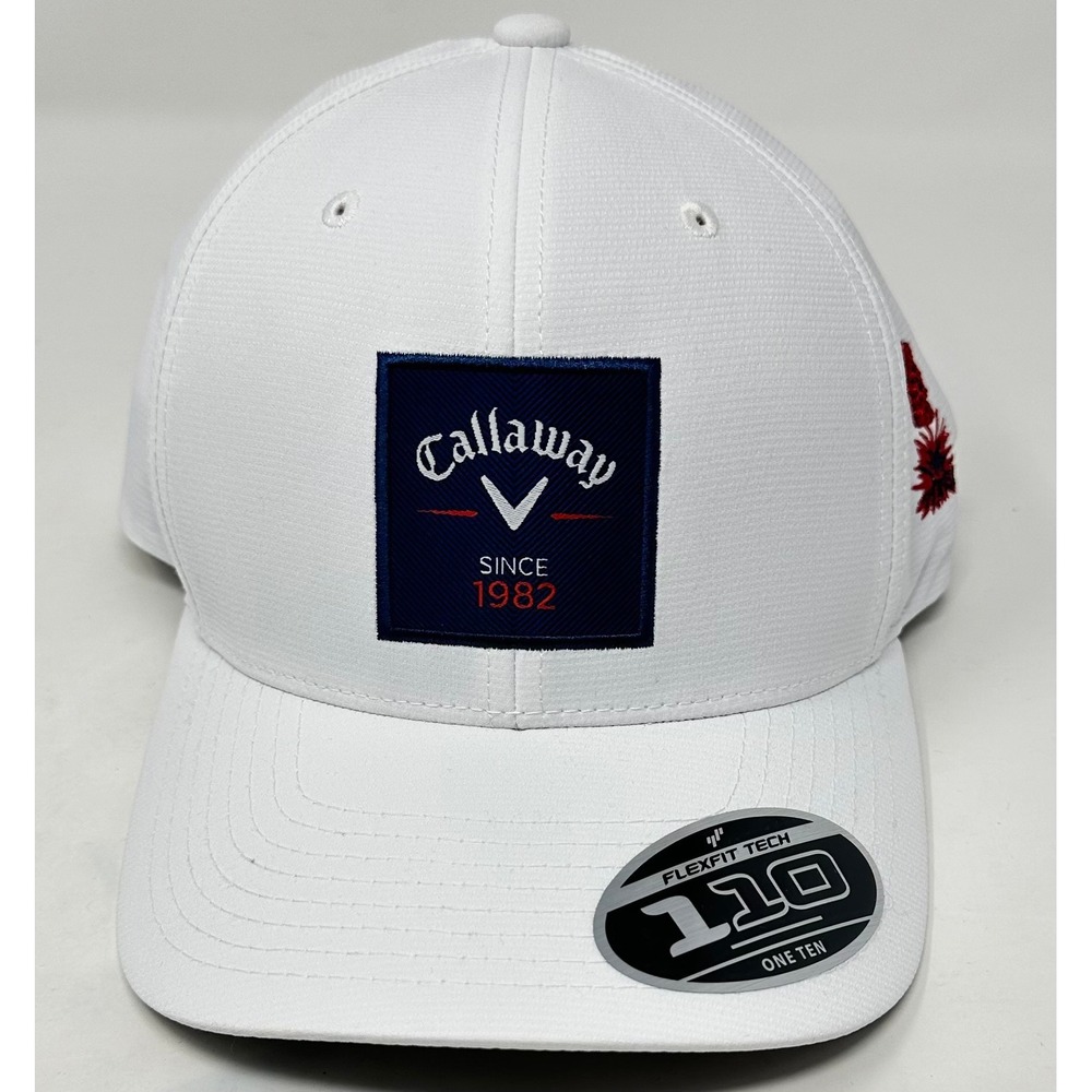 Callaway Rutherford Golf Hat Mens White Navy Blue Flexfit 110 Snapback